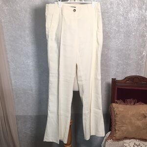 Theory Linen blend off white cream straight leg pants size 4